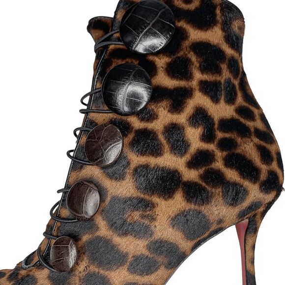 Christian Louboutin Booton 85 Boots EU 36.5 Calf Hair Brown Animal Print Heels - Picture 5 of 11